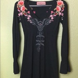 JWLA Johnny Was Floral Embroidered Black Dress